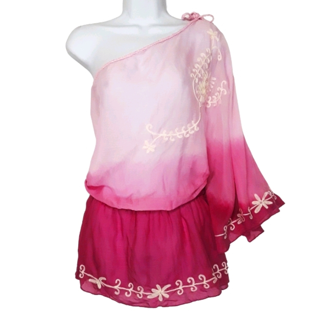 DEBBIE KATZ Pink Ombre South Beach Poet Sleeve Tunic Swim Coverup Top L NWT